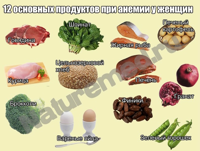 Топ-12 продуктов при анемии для женщин (железодефицитной)